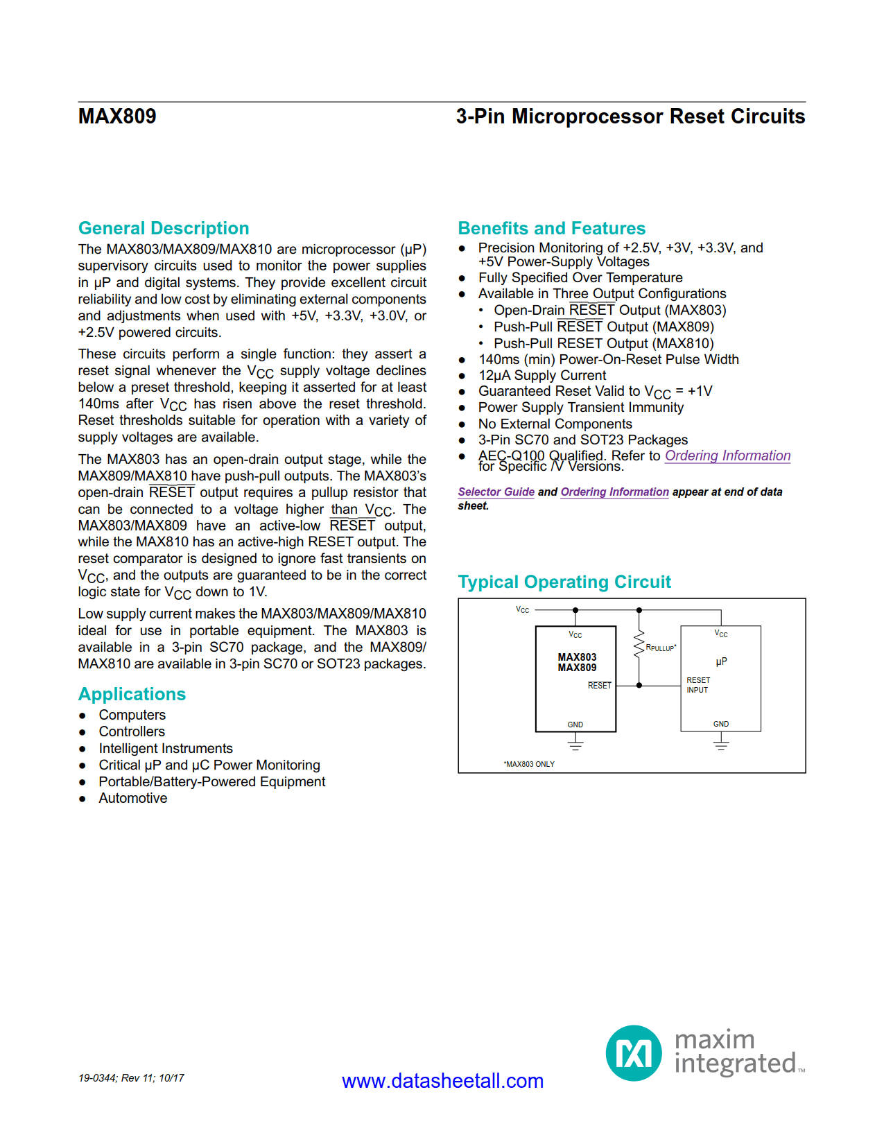 MAX809 Datasheet