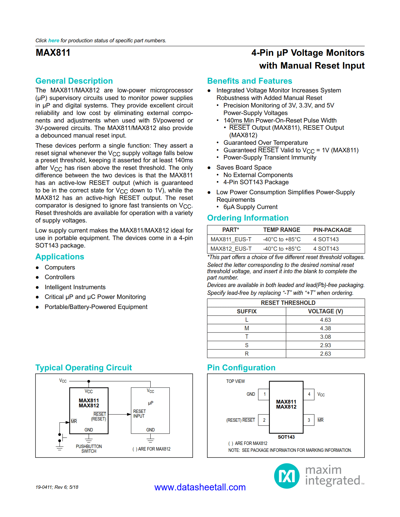 MAX811 Datasheet