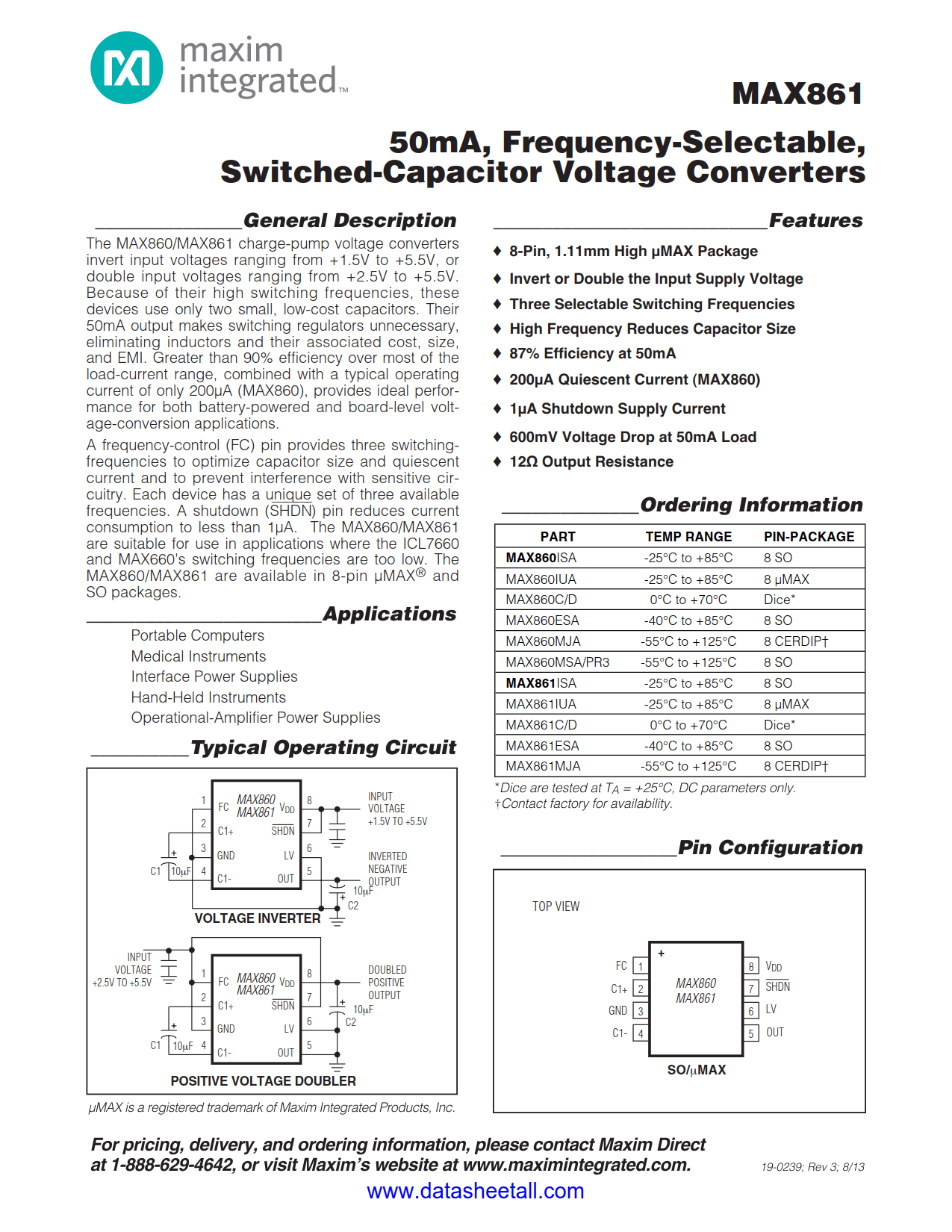 MAX861 Datasheet