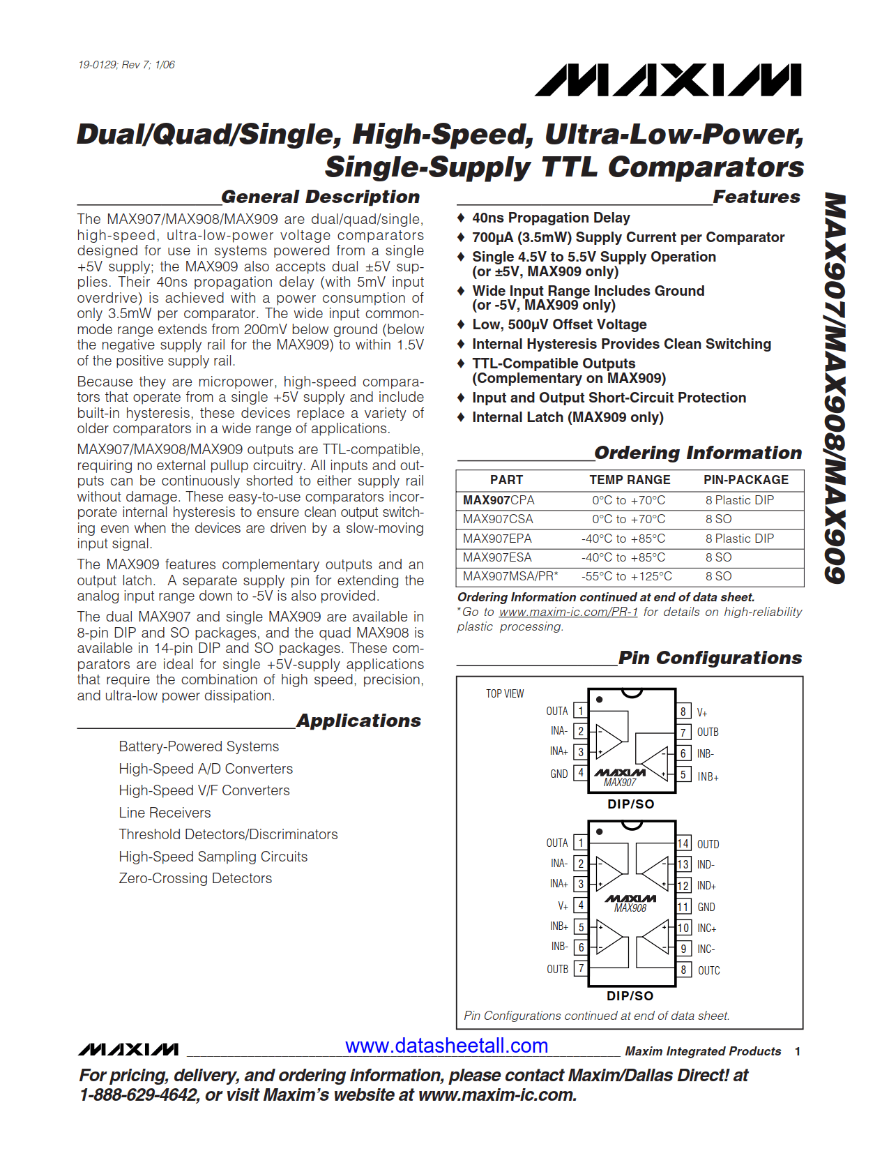 MAX907 Datasheet