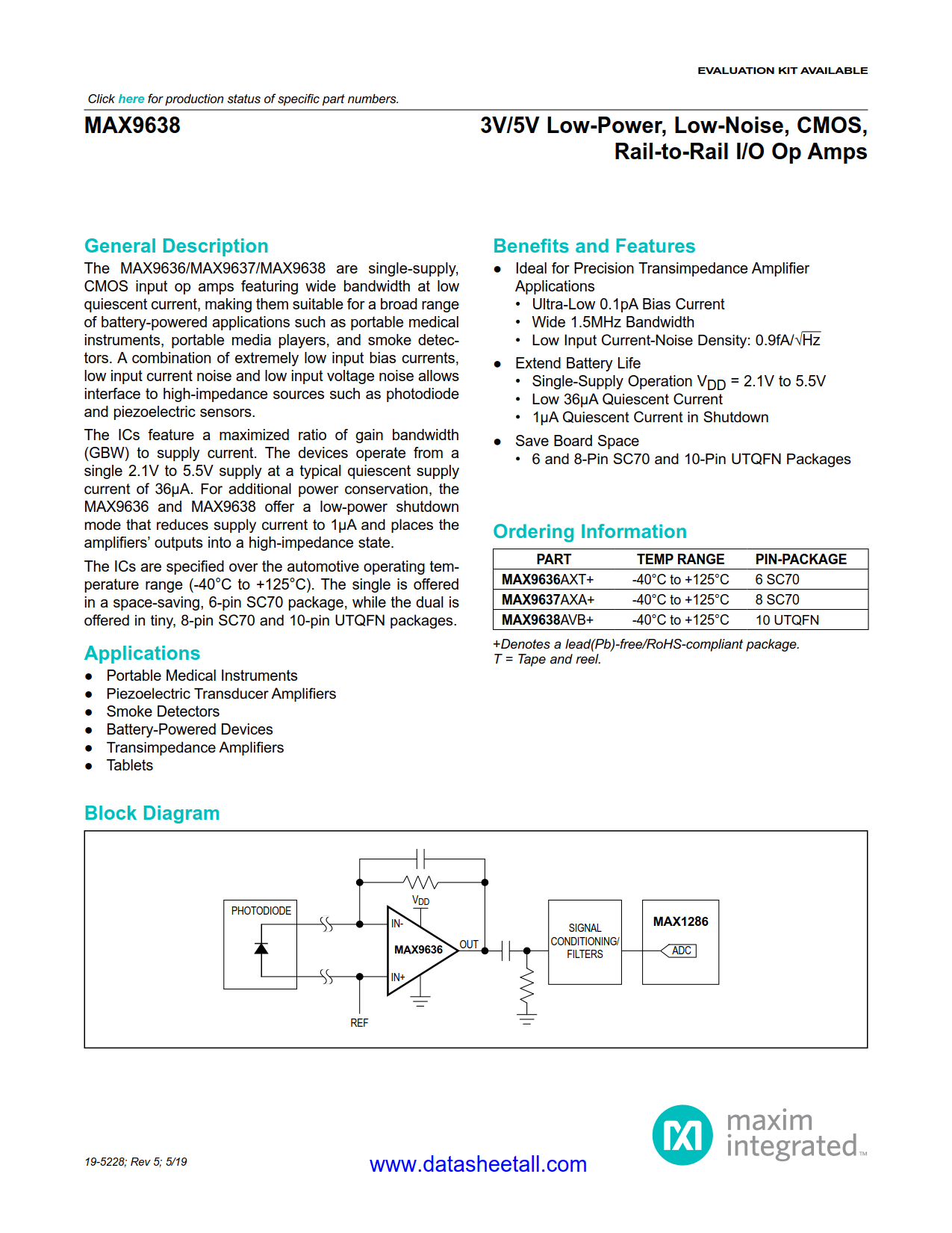 MAX9638 Datasheet