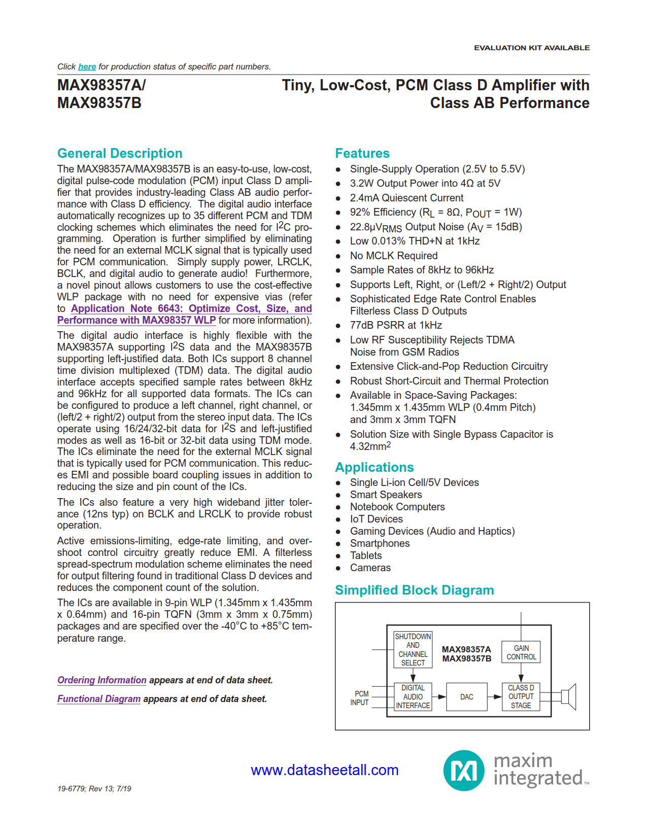 MAX98357A Datasheet