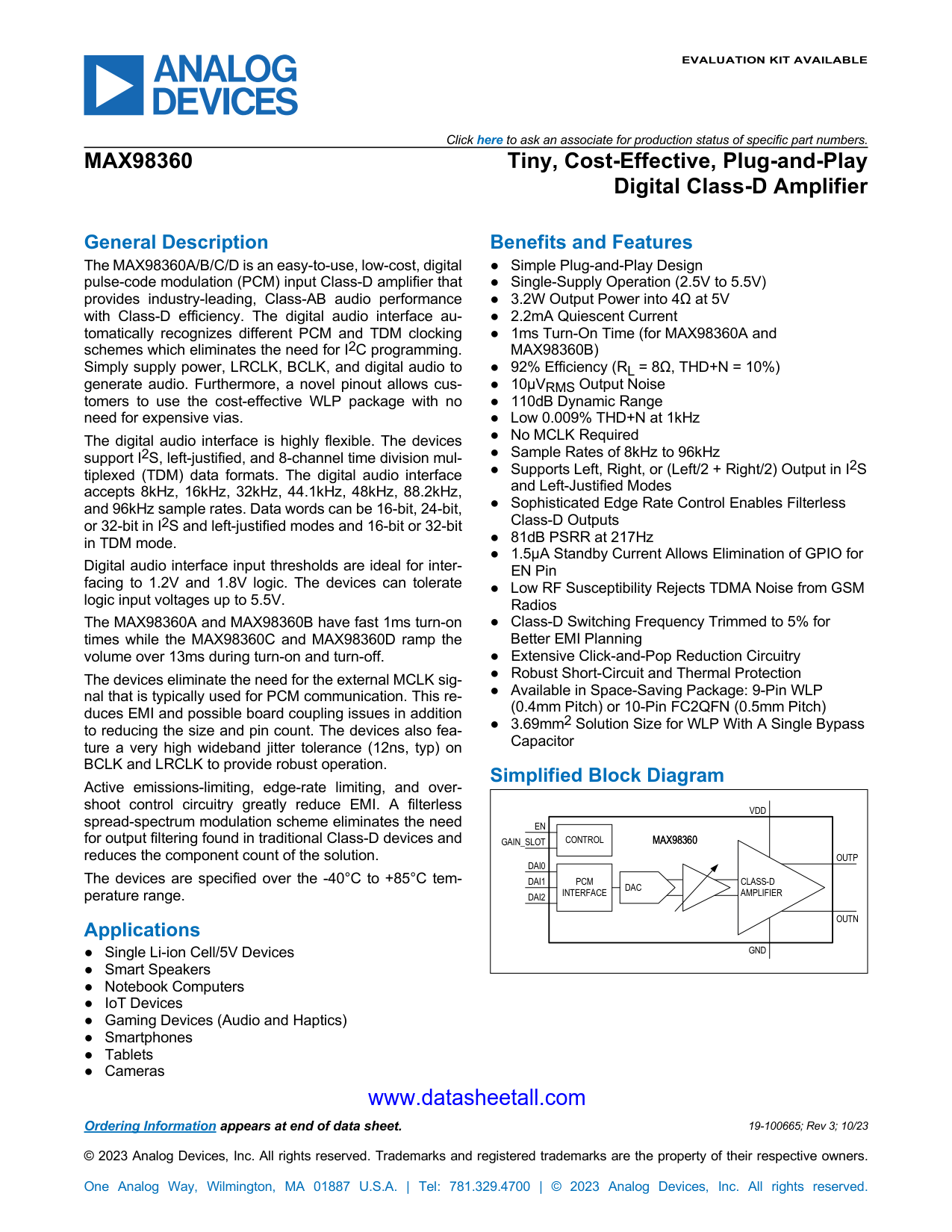 MAX98360D Datasheet